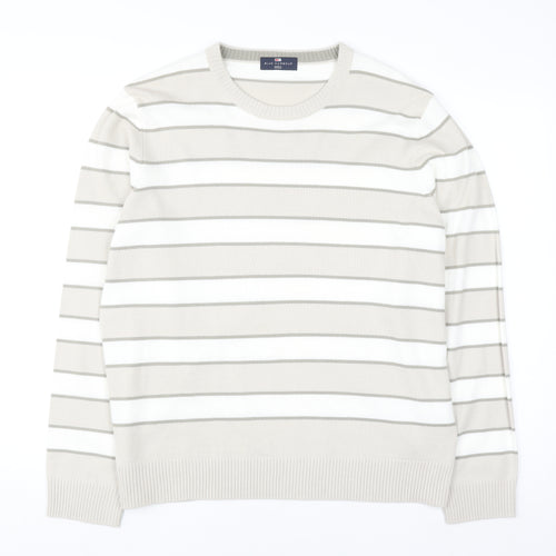 Marks and Spencer Men’s Beige Striped Crew Neck Acrylic Jumper Size L