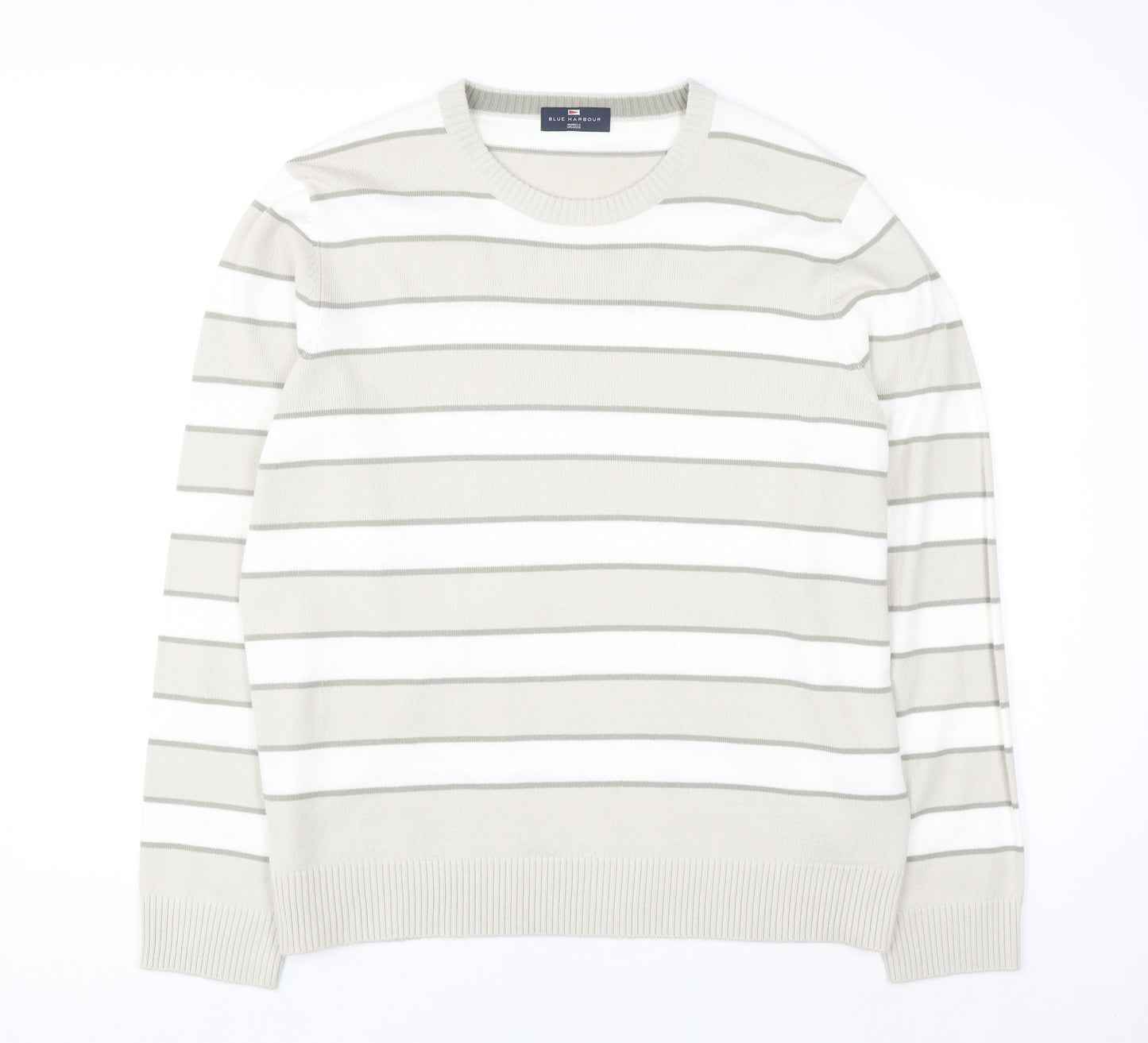 Marks and Spencer Men’s Beige Striped Crew Neck Acrylic Jumper Size L