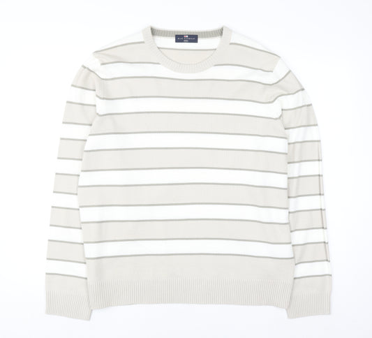 Marks and Spencer Men’s Beige Striped Crew Neck Acrylic Jumper Size L
