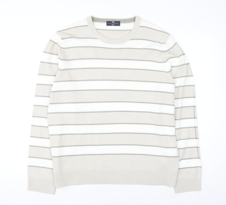 Marks and Spencer Men’s Beige Striped Crew Neck Acrylic Jumper Size L