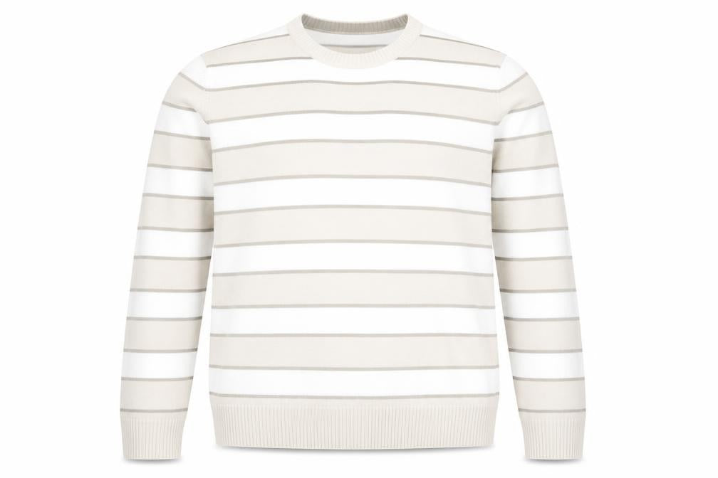 Marks and Spencer Men’s Beige Striped Crew Neck Acrylic Jumper Size L