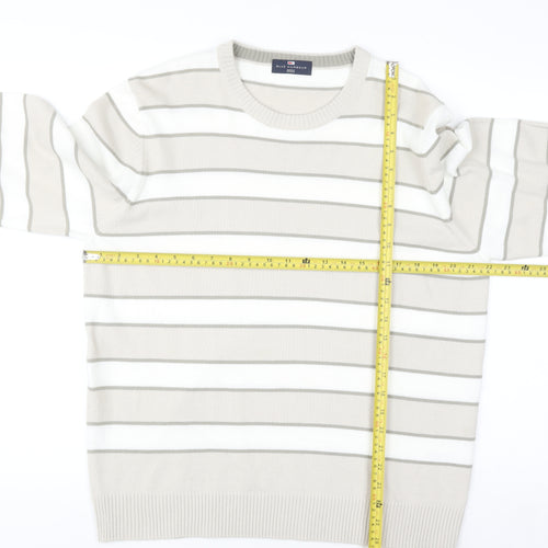 Marks and Spencer Men’s Beige Striped Crew Neck Acrylic Jumper Size L