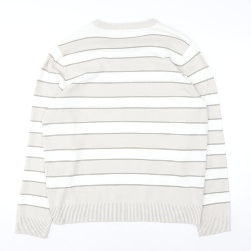 Marks and Spencer Men’s Beige Striped Crew Neck Acrylic Jumper Size L