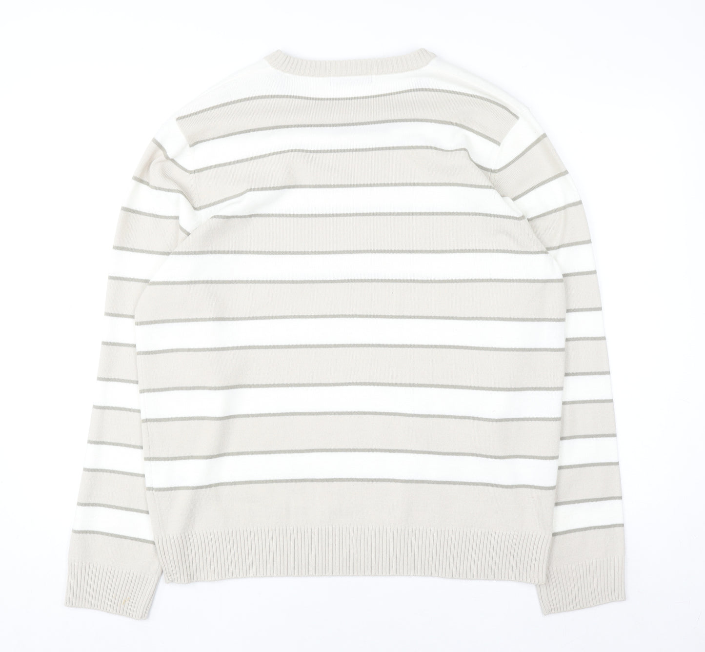 Marks and Spencer Men’s Beige Striped Crew Neck Acrylic Jumper Size L