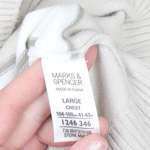 Marks and Spencer Men’s Beige Striped Crew Neck Acrylic Jumper Size L