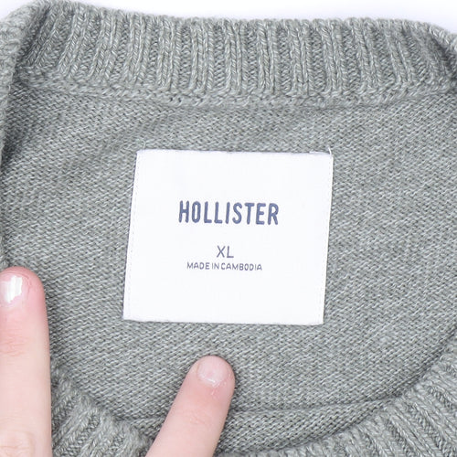 Hollister Mens Grey Cotton Blend Crew Neck Pullover Jumper XL