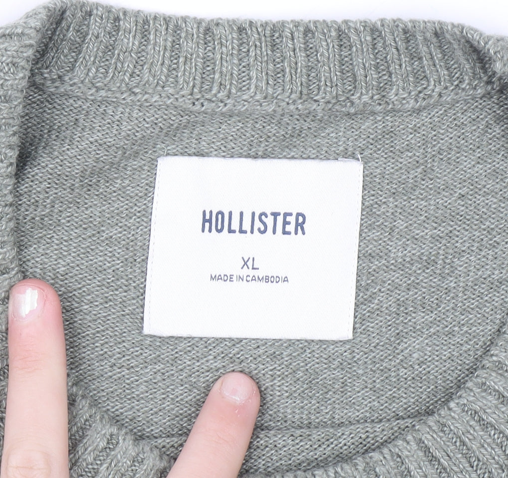 Hollister Mens Grey Cotton Blend Crew Neck Pullover Jumper XL