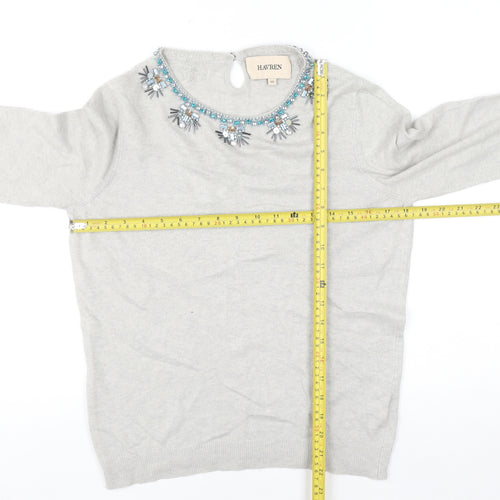 Havren Women's Grey Beaded Crew Neck Jumper Size 12