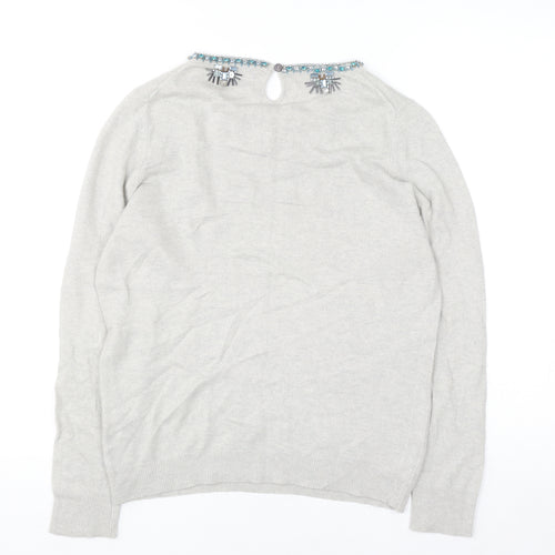 Havren Women's Grey Beaded Crew Neck Jumper Size 12