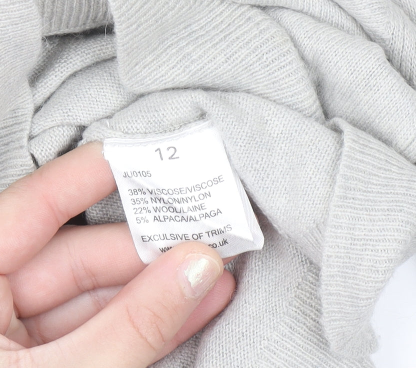 Havren Women's Grey Beaded Crew Neck Jumper Size 12