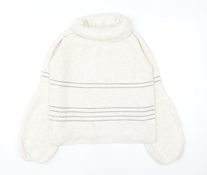 AND/OR Women’s Ivory Roll Neck Striped Knit Jumper Size 8