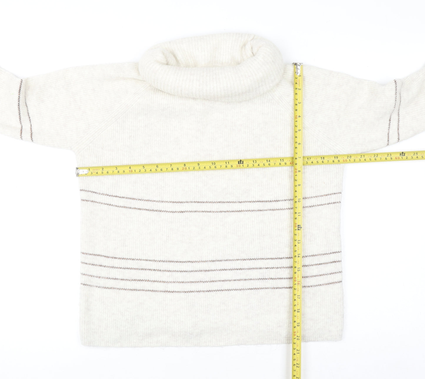 AND/OR Women’s Ivory Roll Neck Striped Knit Jumper Size 8