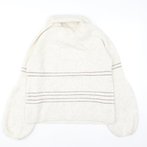 AND/OR Women’s Ivory Roll Neck Striped Knit Jumper Size 8