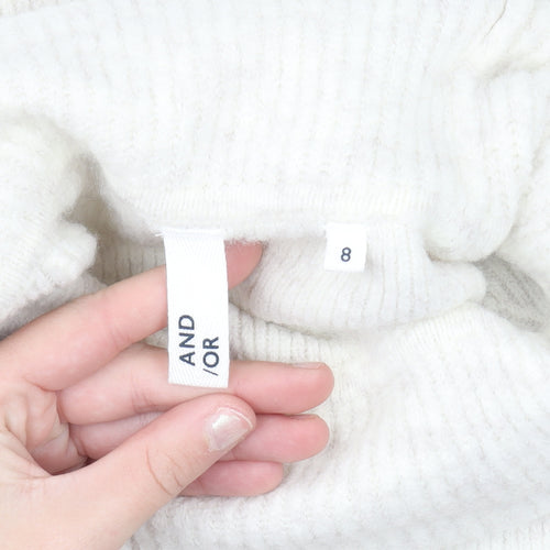 AND/OR Women’s Ivory Roll Neck Striped Knit Jumper Size 8