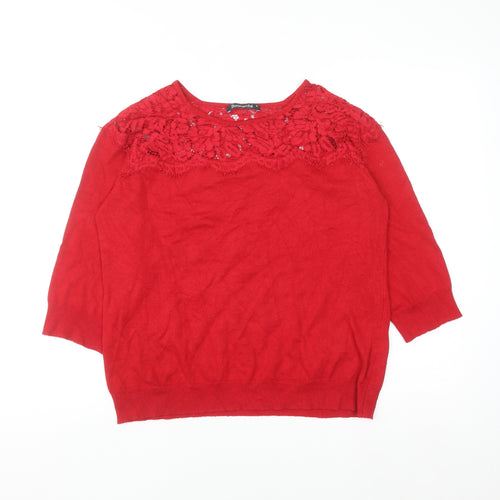 Bonmarché Women’s Red Lace Knit 3/4 Sleeve Blouse Size S