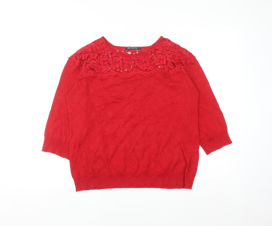 Bonmarché Women’s Red Lace Knit 3/4 Sleeve Blouse Size S