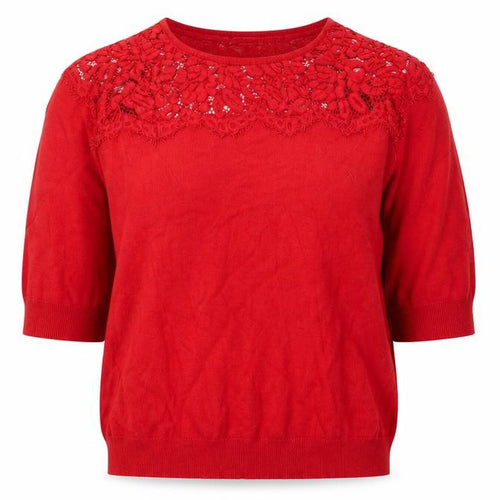 Bonmarché Women’s Red Lace Knit 3/4 Sleeve Blouse Size S