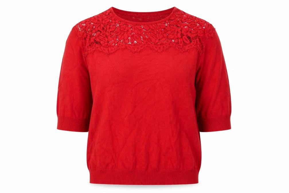 Bonmarché Women’s Red Lace Knit 3/4 Sleeve Blouse Size S
