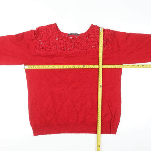 Bonmarché Women’s Red Lace Knit 3/4 Sleeve Blouse Size S