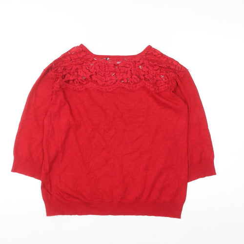 Bonmarché Women’s Red Lace Knit 3/4 Sleeve Blouse Size S