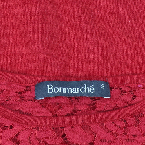 Bonmarché Women’s Red Lace Knit 3/4 Sleeve Blouse Size S