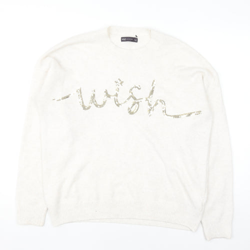 Marks and Spencer Women’s Ivory Sequin Wish Pullover Jumper Size L