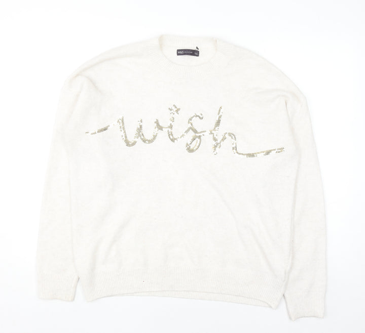 Marks and Spencer Women’s Ivory Sequin Wish Pullover Jumper Size L