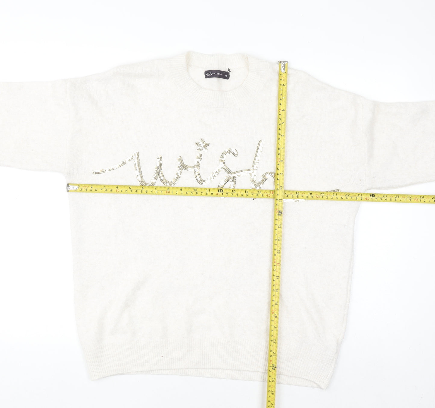 Marks and Spencer Women’s Ivory Sequin Wish Pullover Jumper Size L