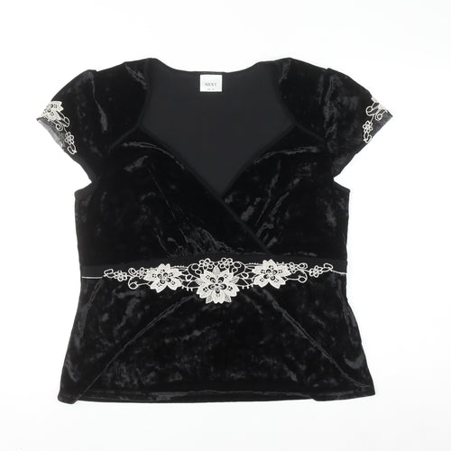 Next Women's Black Velvet Wrap Blouse UK 18 Embroidered Party Top