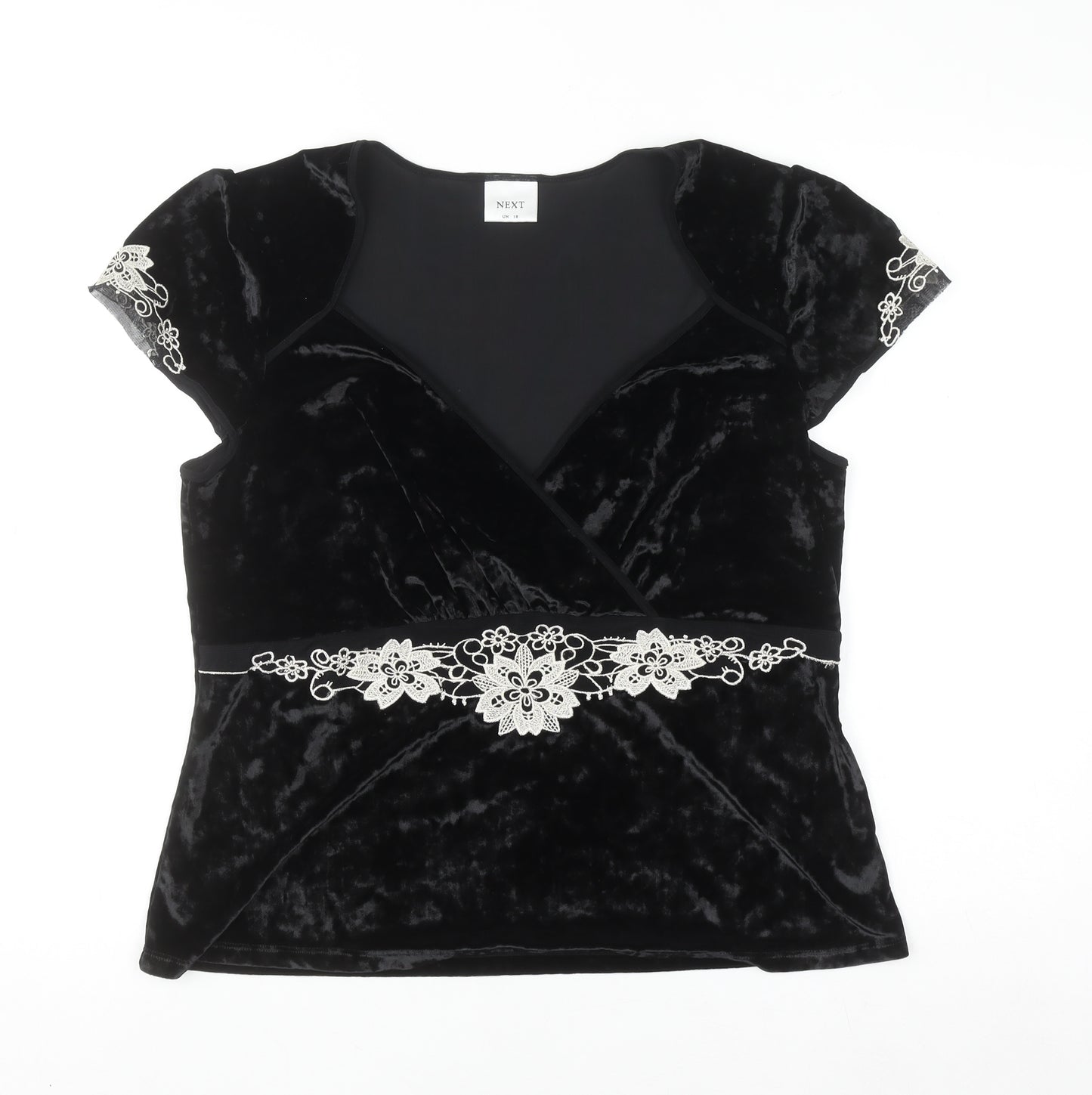 Next Women's Black Velvet Wrap Blouse UK 18 Embroidered Party Top