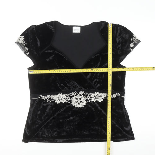 Next Women's Black Velvet Wrap Blouse UK 18 Embroidered Party Top