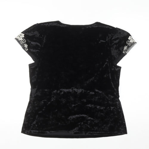 Next Women's Black Velvet Wrap Blouse UK 18 Embroidered Party Top