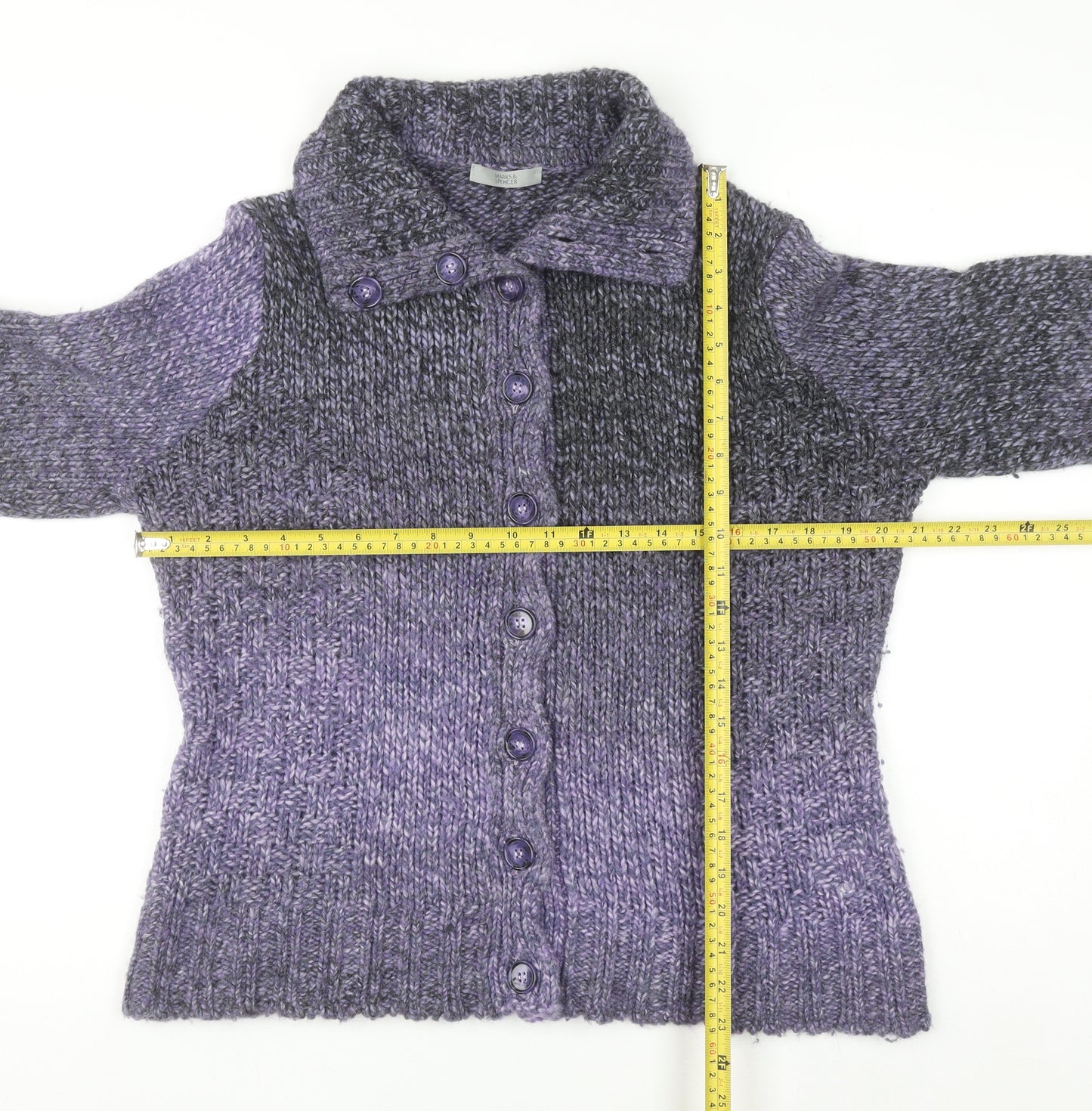 Marks and Spencer Womens Purple Long Sleeve Collared Cardigan Size 16