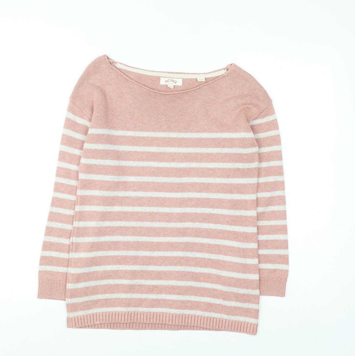 Fat Face Women’s Pink Striped Cotton Boat Neck Jumper Size 6