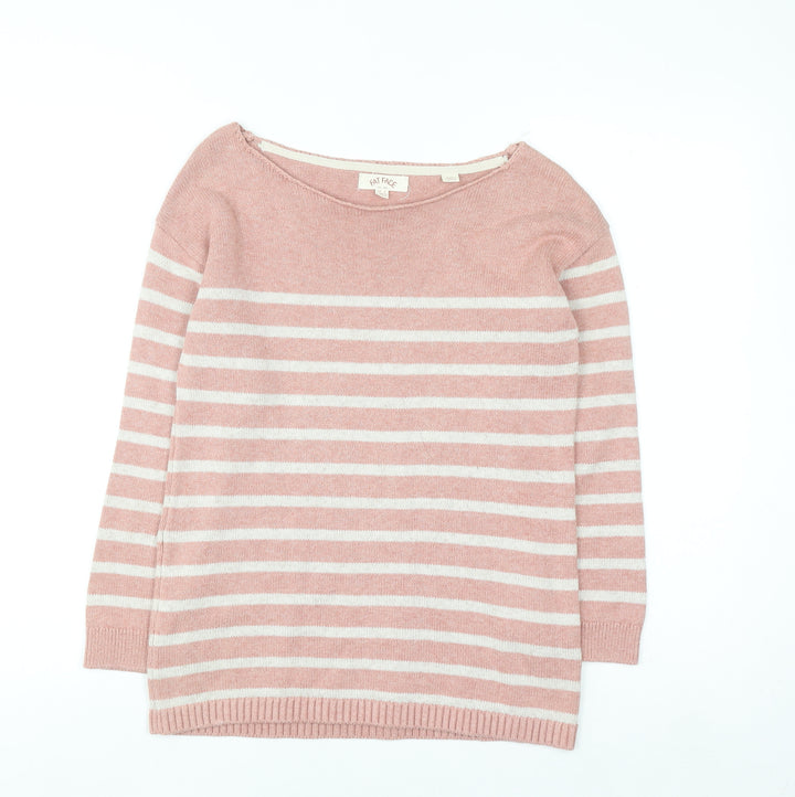 Fat Face Women’s Pink Striped Cotton Boat Neck Jumper Size 6