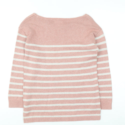 Fat Face Women’s Pink Striped Cotton Boat Neck Jumper Size 6