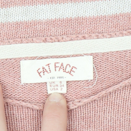 Fat Face Women’s Pink Striped Cotton Boat Neck Jumper Size 6