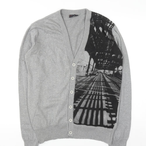 Eastpak Womens Grey XL Button Cardigan 100% Cotton Knit Graphic Print