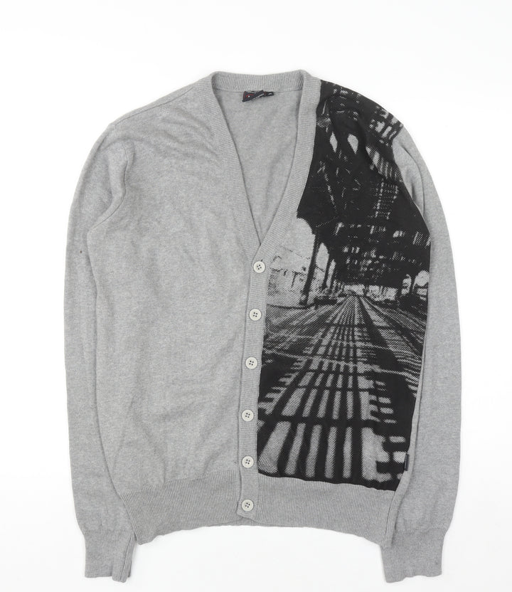 Eastpak Womens Grey XL Button Cardigan 100% Cotton Knit Graphic Print