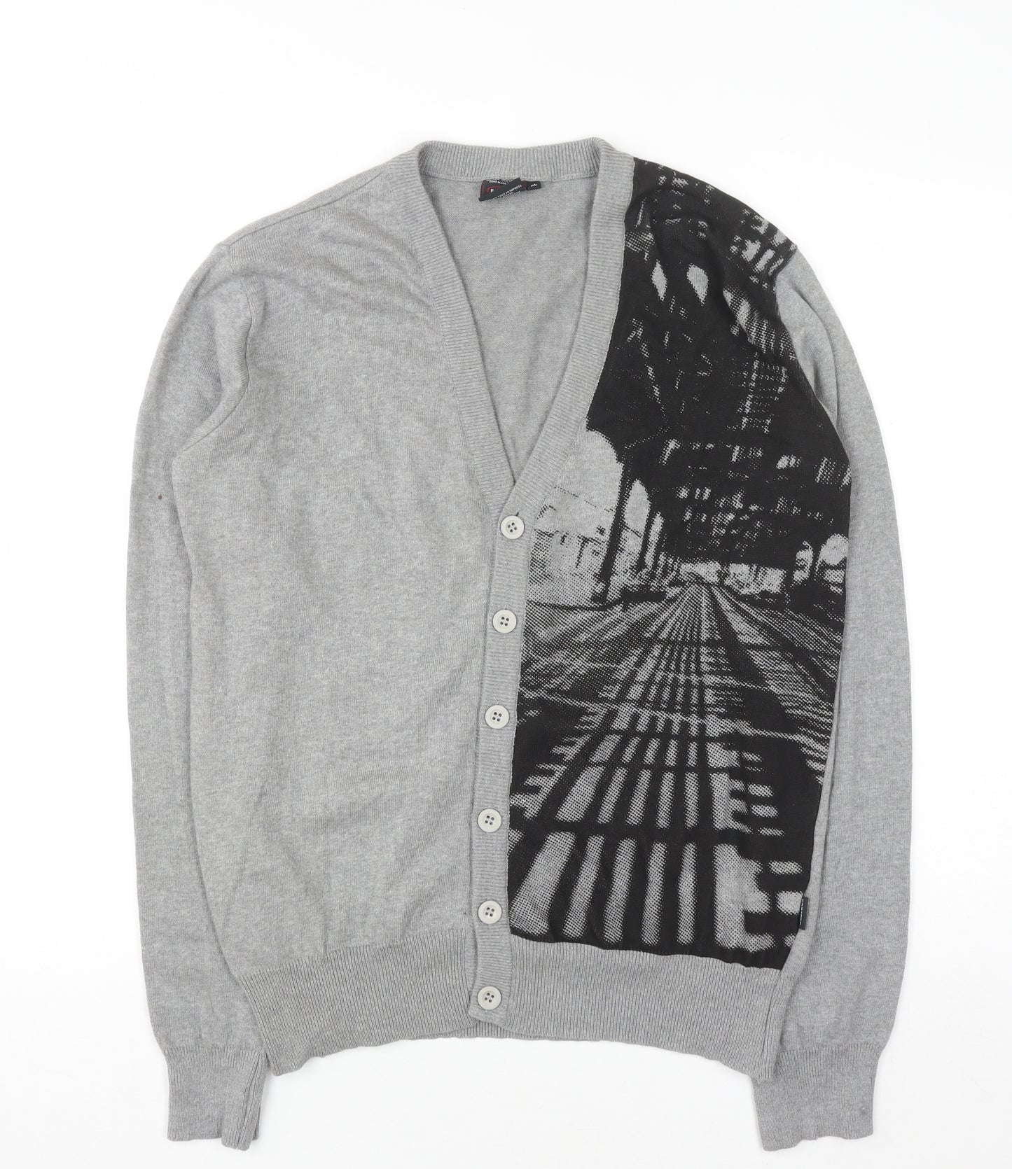 Eastpak Womens Grey XL Button Cardigan 100% Cotton Knit Graphic Print