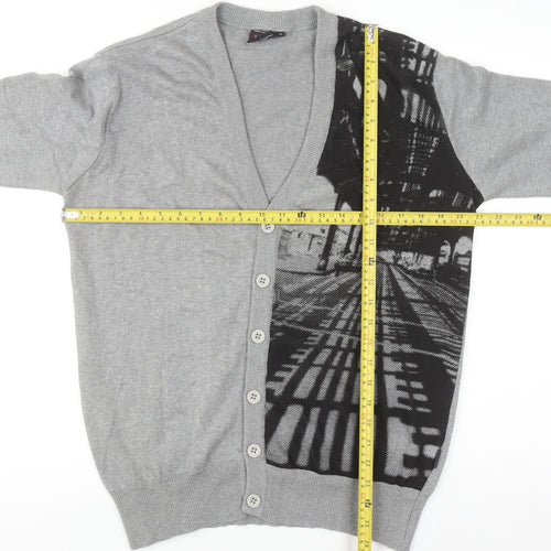 Eastpak Womens Grey XL Button Cardigan 100% Cotton Knit Graphic Print