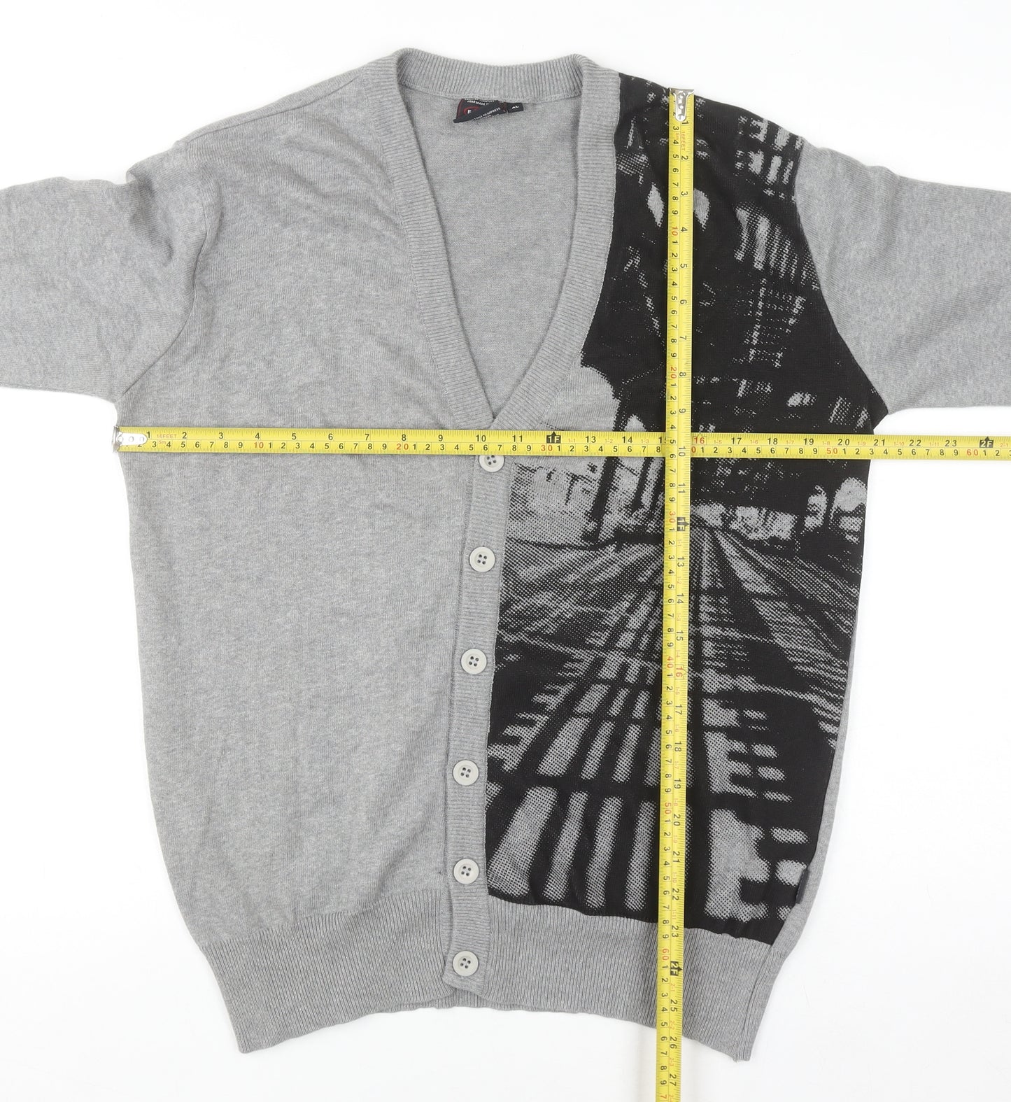 Eastpak Womens Grey XL Button Cardigan 100% Cotton Knit Graphic Print
