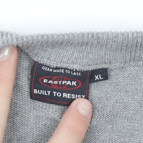 Eastpak Womens Grey XL Button Cardigan 100% Cotton Knit Graphic Print