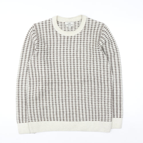 Marks and Spencer Men's Beige Waffle Knit Wool Blend Jumper M
