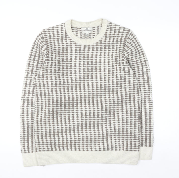 Marks and Spencer Men's Beige Waffle Knit Wool Blend Jumper M