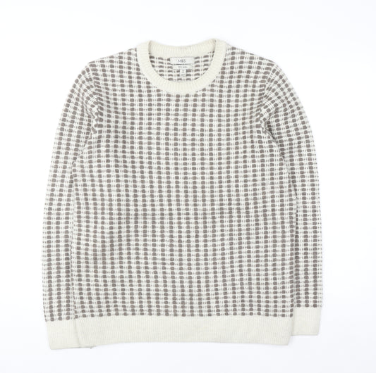 Marks and Spencer Men's Beige Waffle Knit Wool Blend Jumper M