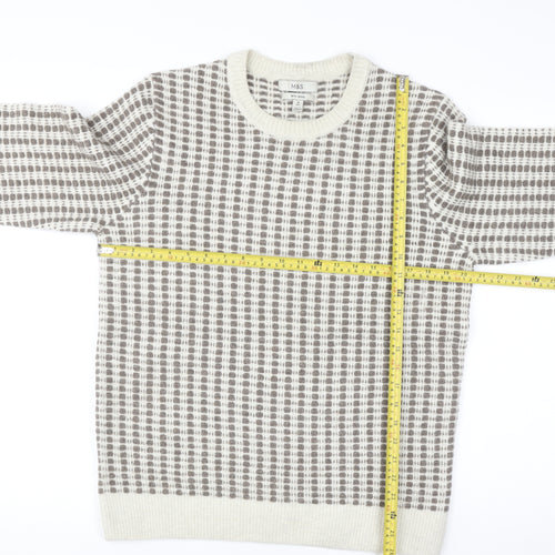 Marks and Spencer Men's Beige Waffle Knit Wool Blend Jumper M