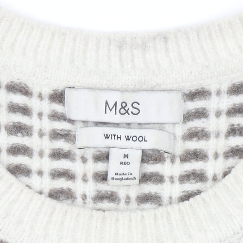 Marks and Spencer Men's Beige Waffle Knit Wool Blend Jumper M