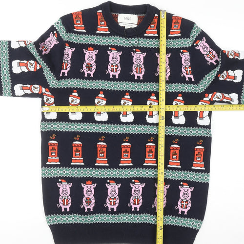 Marks and Spencer Men's Blue Christmas Cotton Jumper Size S