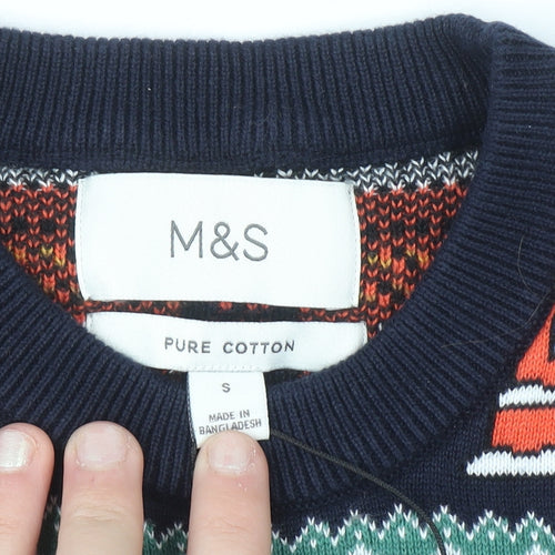 Marks and Spencer Men's Blue Christmas Cotton Jumper Size S